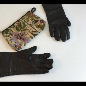EATON Black Leather Gloves w/Trade Routes Zip Bag